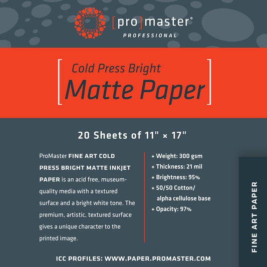 Fine Art Cold Press Bright Matte Paper 11"x17"x20 Sheets