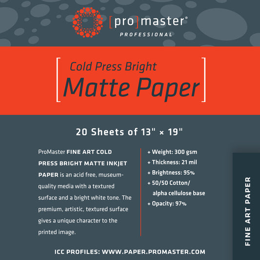 Fine Art Cold Press Bright Matte Paper 13"x19"-20 Sheets