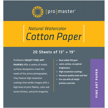 Natural Watercolor Cotton Paper - 13"x19" - 20 Sheets